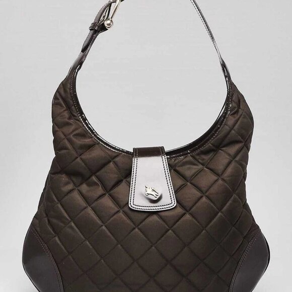 Burberry Green/Brown Quilted Nylon Brook Hobo Bag - Picture 1 of 11